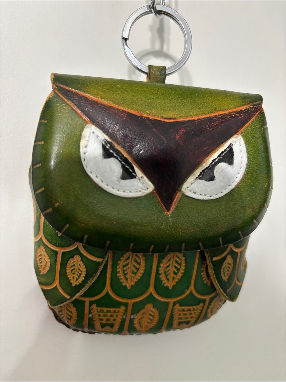 Handcrafted Green Owl Leather Coin Pouch